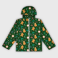 Ветровка с капюшоном женская New year pattern with green background, цвет: 3D-белый