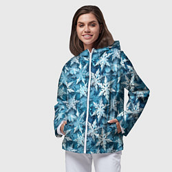 Ветровка с капюшоном женская New Years pattern with snowflakes, цвет: 3D-белый — фото 2