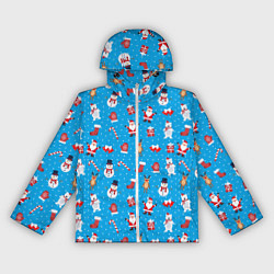 Ветровка с капюшоном женская Новогодний голубой принт, цвет: 3D-белый
