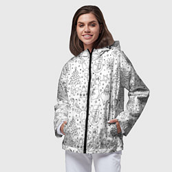 Ветровка с капюшоном женская Черно-белый новогодний патерн, цвет: 3D-черный — фото 2