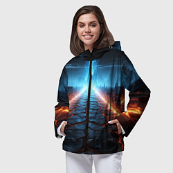 Ветровка с капюшоном женская Разломленная дорога, цвет: 3D-черный — фото 2