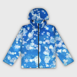 Ветровка с капюшоном женская Декоративные снежинки на синем, цвет: 3D-черный