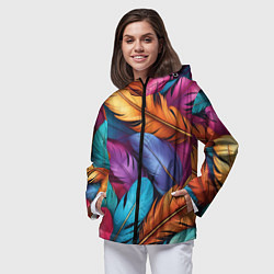 Ветровка с капюшоном женская Перья паттерн - нейросеть, цвет: 3D-черный — фото 2