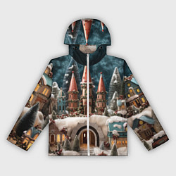 Ветровка с капюшоном женская Деревенские домики зимой, цвет: 3D-белый