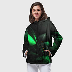 Ветровка с капюшоном женская Зеленая геометрическая абстракция, цвет: 3D-черный — фото 2