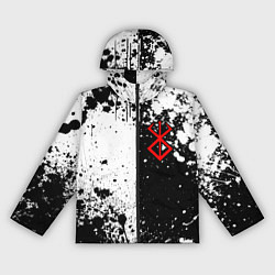 Ветровка с капюшоном женская Берсерк знак жертвы - черно-белые брызги, цвет: 3D-черный