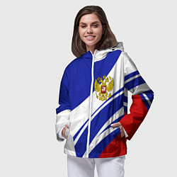 Ветровка с капюшоном женская Герб России на абстрактных полосах, цвет: 3D-белый — фото 2