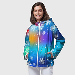 Ветровка с капюшоном женская Снегопад на Новый год, цвет: 3D-белый — фото 2