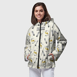 Ветровка с капюшоном женская Стальная броня - буквеный паттерн, цвет: 3D-черный — фото 2