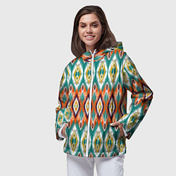 Ветровка с капюшоном женская Орнамент икат - имитация аткласной ткани, цвет: 3D-белый — фото 2