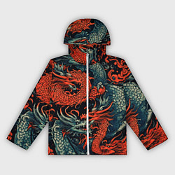 Ветровка с капюшоном женская Красный и серый дракон, цвет: 3D-белый