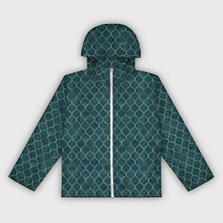 Ветровка с капюшоном женская Золотой узор на бирюзовом фоне, цвет: 3D-белый