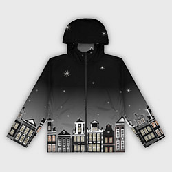 Ветровка с капюшоном женская Ночной город и звездное небо, цвет: 3D-черный