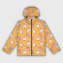 Ветровка с капюшоном женская Единорог цветная грива, цвет: 3D-черный