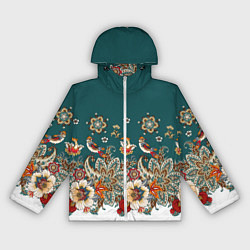 Ветровка с капюшоном женская Индийский орнамент с птицами, цвет: 3D-белый