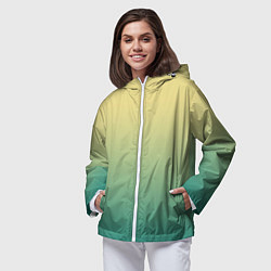 Ветровка с капюшоном женская Градиент жёлто-зелёный приглушённый, цвет: 3D-белый — фото 2