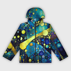 Ветровка с капюшоном женская Абстракция в жёлто синих тонах с кругами и линиями, цвет: 3D-черный