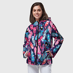 Ветровка с капюшоном женская Экзотические перья разноцветные, цвет: 3D-черный — фото 2
