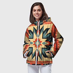 Ветровка с капюшоном женская Орнамент в стиле американских индейцев, цвет: 3D-белый — фото 2