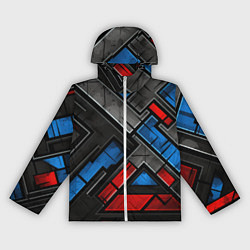 Ветровка с капюшоном женская Темная абстракция из геометрических фигур, цвет: 3D-белый