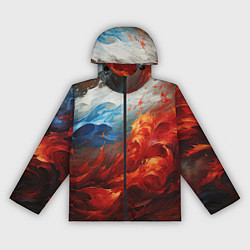 Ветровка с капюшоном женская Абстрактный белый синий красный дым, цвет: 3D-черный