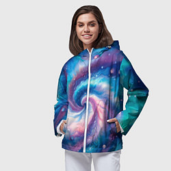 Ветровка с капюшоном женская Галактический тай-дай, цвет: 3D-белый — фото 2