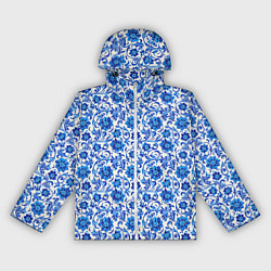 Ветровка с капюшоном женская Гжель классика, цвет: 3D-белый