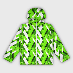 Ветровка с капюшоном женская Зелёные и белые фигуры, цвет: 3D-белый