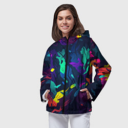 Ветровка с капюшоном женская Яркая абстракция в стиле камуфляжа, цвет: 3D-черный — фото 2
