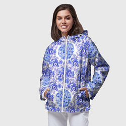 Ветровка с капюшоном женская Новогодняя гжель роспись, цвет: 3D-белый — фото 2