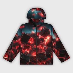 Ветровка с капюшоном женская Красные кубики абстракция, цвет: 3D-черный