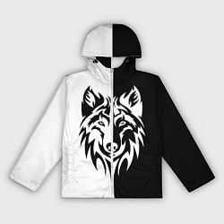 Ветровка с капюшоном женская Волк чёрно-белый, цвет: 3D-белый