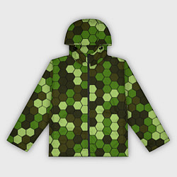 Ветровка с капюшоном женская Камуфляж гексагон лесной, цвет: 3D-черный
