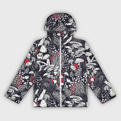 Ветровка с капюшоном женская Разные грибы, цвет: 3D-белый