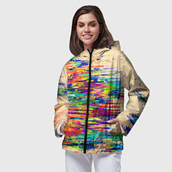 Ветровка с капюшоном женская Разноцветный глитч, цвет: 3D-черный — фото 2