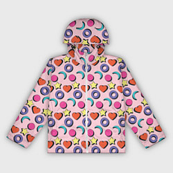 Ветровка с капюшоном женская Современный узор с сердечной звездой и кругом, цвет: 3D-белый