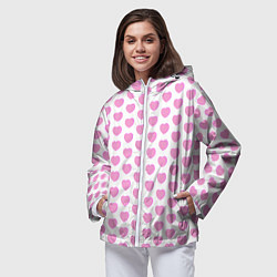 Ветровка с капюшоном женская Нежные розовые сердечки, цвет: 3D-белый — фото 2