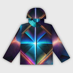 Ветровка с капюшоном женская Светящиеся лучи в квадрате, цвет: 3D-черный