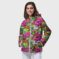 Ветровка с капюшоном женская Hip Hop Graffiti, цвет: 3D-белый — фото 2