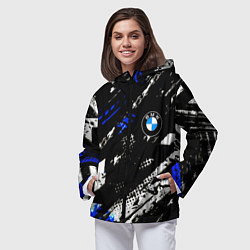 Ветровка с капюшоном женская BMW stripes color auto sport, цвет: 3D-черный — фото 2