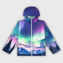 Ветровка с капюшоном женская Северное сияние на природе ai art, цвет: 3D-белый