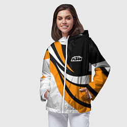 Ветровка с капюшоном женская КТМ - оранжевые вставки, цвет: 3D-белый — фото 2