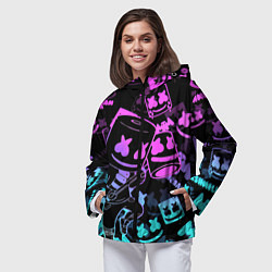 Ветровка с капюшоном женская Marshmello neon pattern, цвет: 3D-черный — фото 2