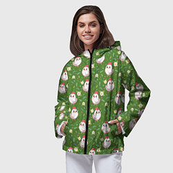 Ветровка с капюшоном женская Курица и цветы паттерн, цвет: 3D-черный — фото 2