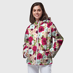Ветровка с капюшоном женская Цветочный фон, цвет: 3D-белый — фото 2