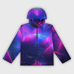 Ветровка с капюшоном женская Неоновые абстрактные треугольники, цвет: 3D-черный