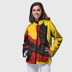Ветровка с капюшоном женская Красные желтые оранжевые пятна краски абстракция, цвет: 3D-черный — фото 2