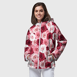 Ветровка с капюшоном женская Красные и розовые розы, цвет: 3D-белый — фото 2