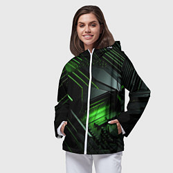 Ветровка с капюшоном женская Металл и зеленый яркий неоновый свет, цвет: 3D-белый — фото 2