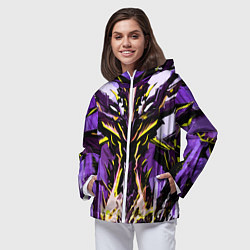 Ветровка с капюшоном женская Чёрно-жёлтая агрессивная абстракция на фиолетовом, цвет: 3D-белый — фото 2